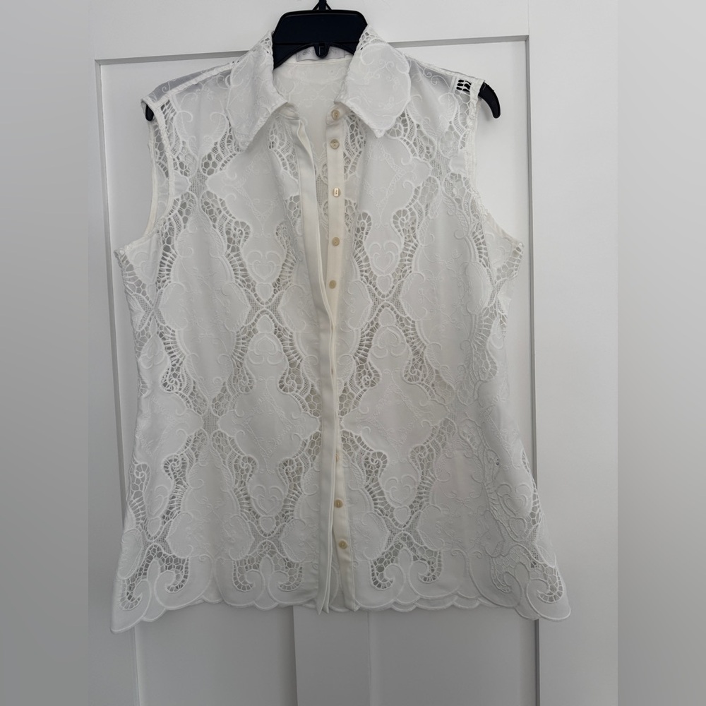 Anne Fontaine Elegant White Lace Sleeveless Top